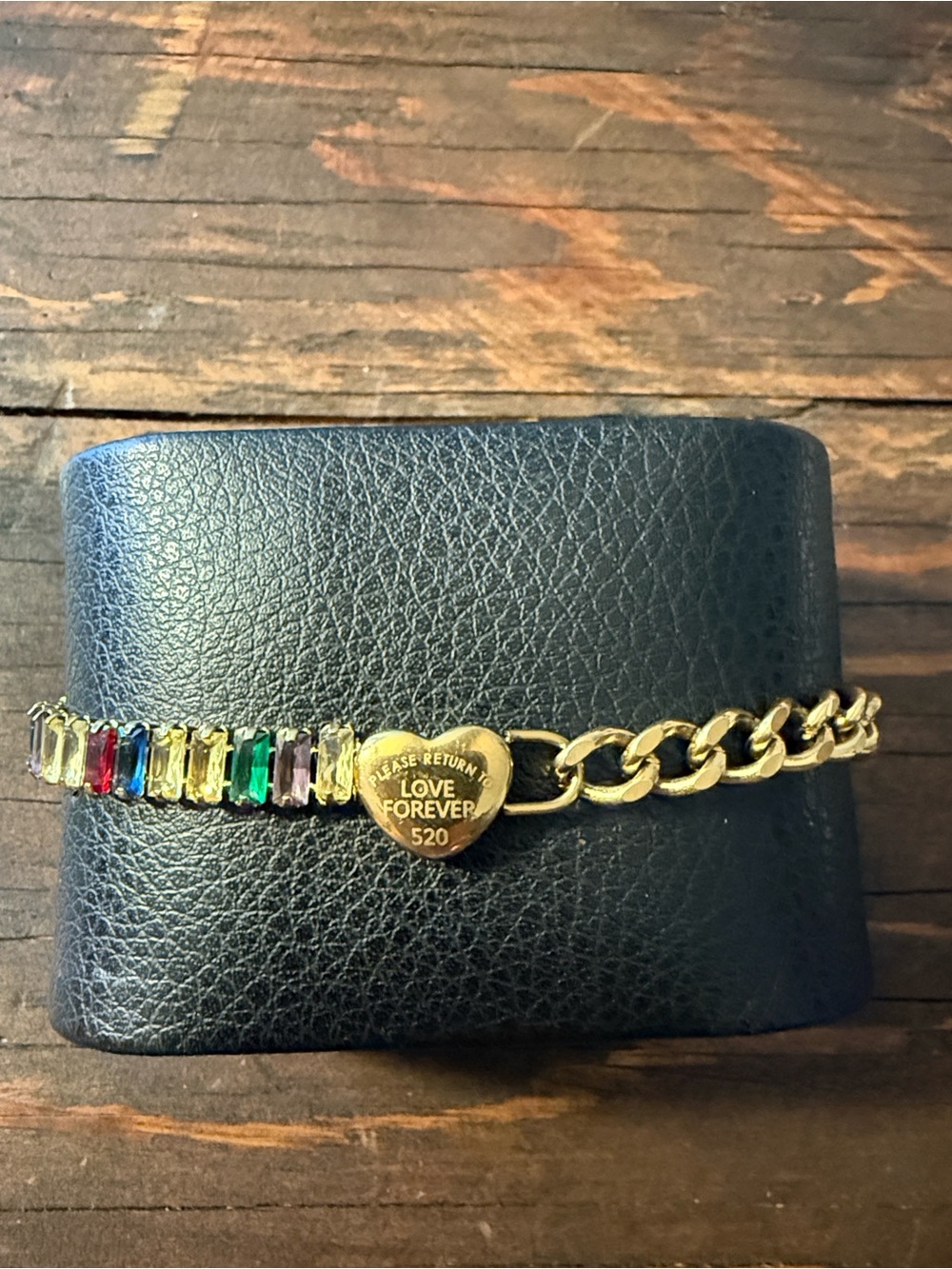 Gold Plated On Stainless Steel Heart Bracelet with Green, Pink & Purple Stones